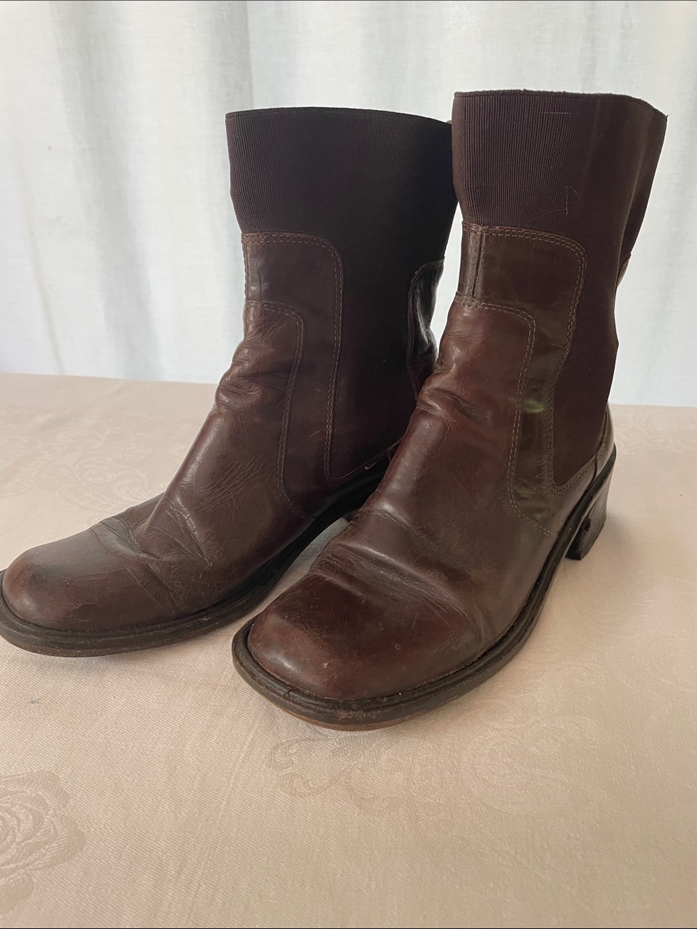 BCBG Brown Leather Mid-Calf Ankle Boots